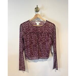 Kirious Burgundy Spotted Mesh Long Sleeve Top